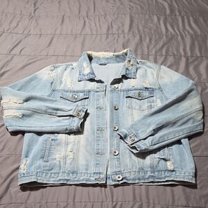 Distressed Light Blue Denim Relaxed Fit Jacket